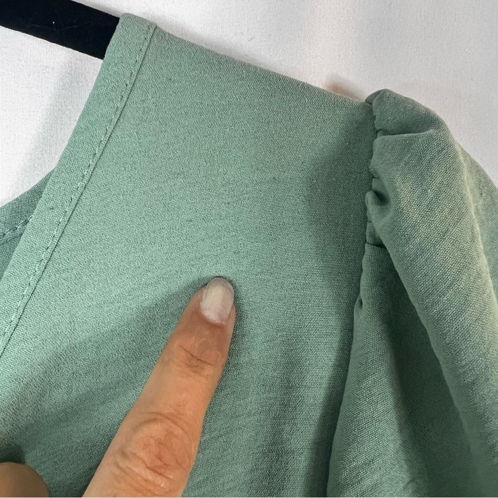 See You Monday Midi Dress  mint green, V-neck A-Line Stretchy Flared Sleeve Sz:M - Picture 14 of 15